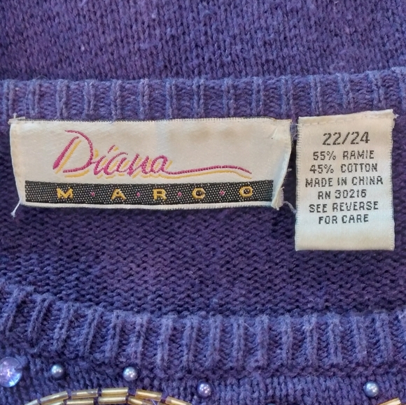 Vintage 1980's Diana Marco Embellished Sweater Purple Size 22/24 - Picture 5 of 5